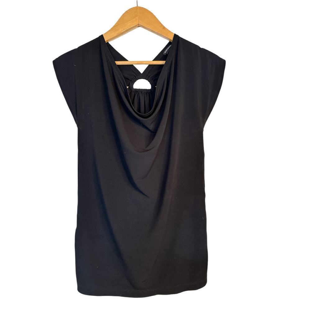 Club Monaco Women's Cowl Neck Sleeveless Top Size M Black Back Gathered D Ring